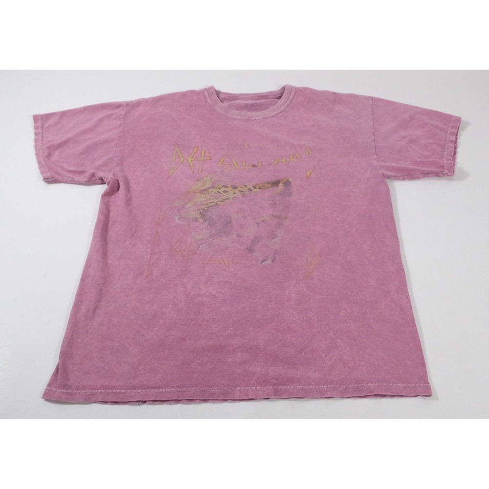 Def Leppard T-Shirt Mens M Pink Pyromania Acid Wash Graphic Distressed Rock Band